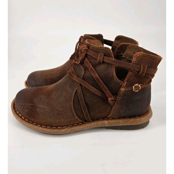 BORN Tarkiln Rustic Suede Leather Brown Lace-Up Ankle Boot Sz 7 New With Box - Picture 2 of 12